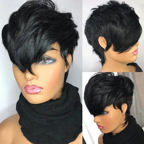 [Live only] ShowReal 0509 Kelly Cut  Pixie Cut Wig Salon Style Kelly cut Wigs for Black Women Human Hair Pixie Cut Short Bob Wig Human Hair None Lace Front Wigs with Bangs Glueless Full Machine Made Wig