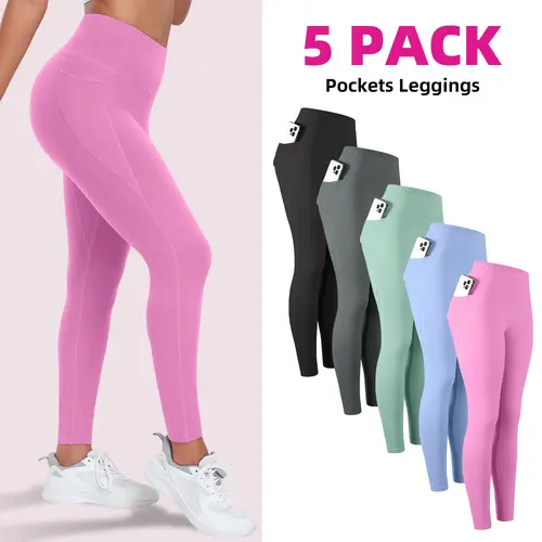 3/5 pack combination women's tight pants yoga leggings solid color, Bottoms with pockets, fashionable outfit, high waisted tight pants, all season exercise pants Womenswear,clothes for back to school,first day of school outfits