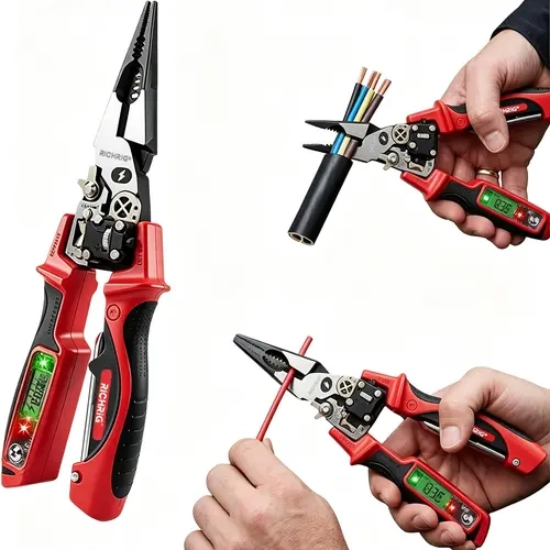 Multifunctional digital display electrician's pliers, RICHRIG wire strippers with voltage testing function, professional electrician's wire stripping tools, heavy-duty cable cutters, maintenance equipment