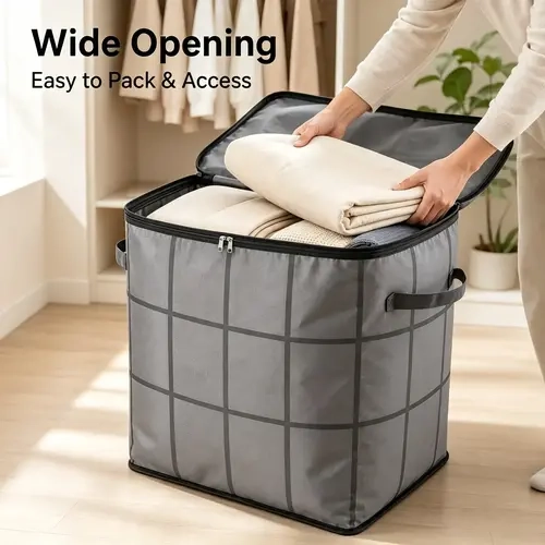Spacious Moving Storage Bin, Zippered Organizer for Quilts, Bedding & Sweaters, Large Capacity Fabric Bag for Moving Day, Closet & Bedroom Use