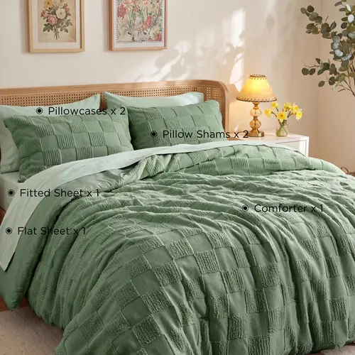 Bedsure Comforter Set  -7 Pieces,GentleSoft  Bed Set Gift for Family, All Season ,1 Comforter , 2 Pillowcases , 2 Pillow Shams , 1 Fitted Sheet, 1 Flat Sheet