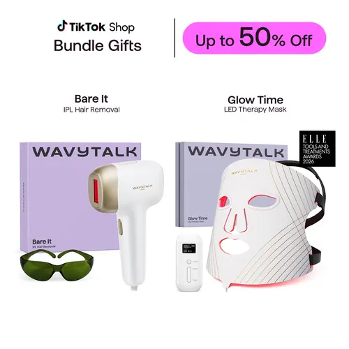 Wavytalk Bundle: IPL Hair Removal, Ice-Cooling 24J Dual-Pulse Painless Salon-Grade and LED Face Mask Red/NIR/Blue/Amber Anti-Aging & Acne , Perfect Gift