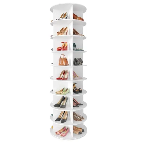 9-tier / 8-tier / 7-tier shoe cabinet Rotating Shoe Rack Tower, 360° Spinning Shoe Rack, Revolving Storage Round Carousel Display, Freestanding Lazy Susan Organizer Display for Bedroom, Living Room, Entryway, Closet, White