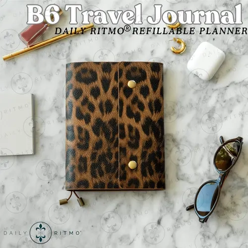 DAILY RITMO B6 Leopard Print Travelers Notebook - Interchangeable Travel Journal with 3 Refillable Hand-Sized Stationary Notebooks, Small Planner, Office Supplies, The Notebook, Planner Journal