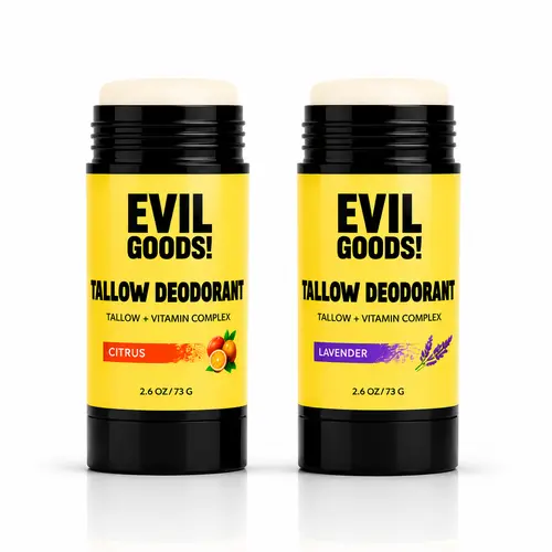EVILGOODS Deodorant Stick 2-Pack, Aluminum Free Female Body Care with Tallow, Beeswax & Kaolin Clay for Moisture Control, Non Toxic & Unscented, 2.6 oz, Aluminum Free Deodorants, Chemical Free