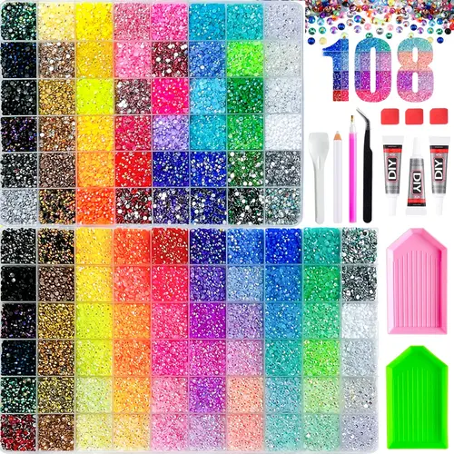 Summervibes DIY Diamond Bedazzling Kit, Summer Rainbow Rhinestone Set, 108 Pieces Flat Back Rhinestones, Tools Included, Perfect for Gifts, Easy to Use, Jelly Rhinestones /Bedazzling Kit, Book Cover, Bling Kit, Handcraft