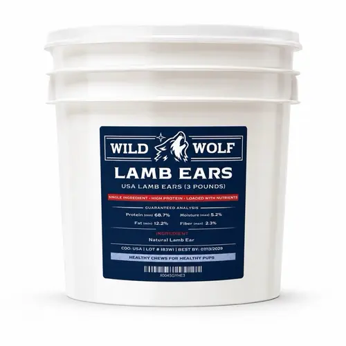 USA Lamb Ear Bucket (3 LBs./~65 Ears) 100% Natural Dog Chew Treats - Single-ingredient - Bulk Value- Healthy, High Protein Dog Snack  #dogchews #dogtreats #doglovers