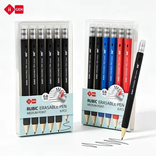 iiGEN RUBIC Erasable Gel Pen Set (6-Pack) - 0.6mm Medium Point, Smooth Quick-Dry Reusable Ink, for College Students, Back to School School Supplies College Office Stationery, Black
