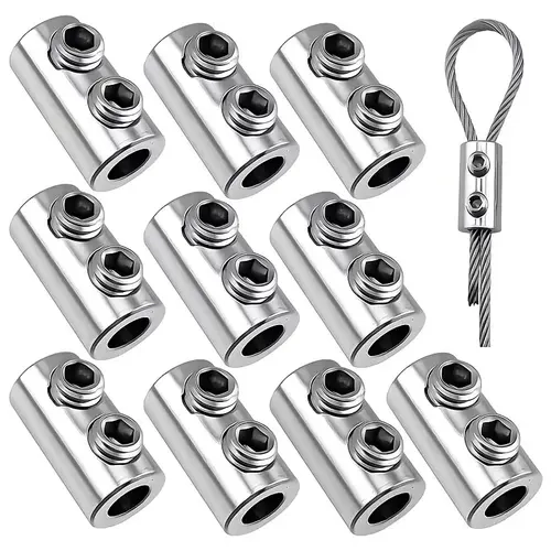 GJANSH 10Pcs Stainless Steel Wire Rope Clamps, 1/8" Double Hole Wire C