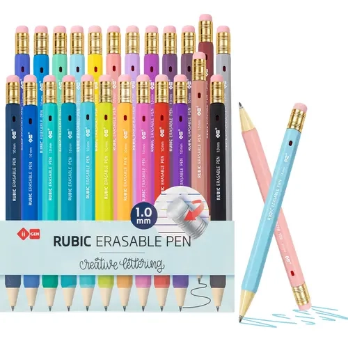 iiGEN x Creative Lettering RUBIC Erasable Gel Pen - 1.0mm Bold Point, Quick-Dry Ink, 12/24 Colors, Back to School College Supplies, Office Accessories, Journaling & Office Use