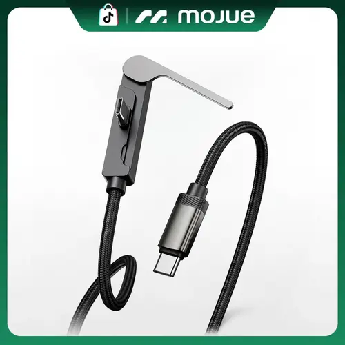 【2-Pack】MOJUE 5FT 100W Nylon Braided USB-C Charging Data Cable with Adjustable Foldable Phone Stand, 90° Right Angle, USB-C/Lightning Option, Built-in Holder for iPhone, Tablets, Laptops, Gaming/Travel, Black Electronic Cable for Smartphone,