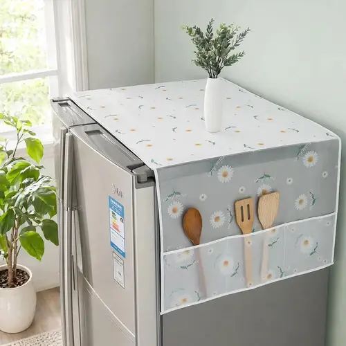 Refrigerator Dust Cover with Storage Pockets Multi Functional Waterproof Fridge Top Protector Household Kitchen Appliance Dust Proof Cover 2 Pack