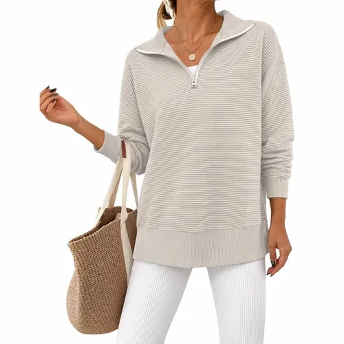 EKOUAER Women's Casual Relaxed Fit Lightweight Long Sleeve Nylon Collared Shirts - Outdoor Wear with Hem Slit, Comfortable Loose Basic Style for Leggings Pairing