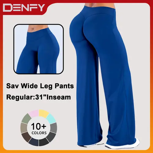 DENFY Sav Wide Leg Pants High Waisted Flare Leggings Women Yoga Pants Bootcut Leggings Tummy Control Sculpting Pants Butt Lifting Workout Gym Wear