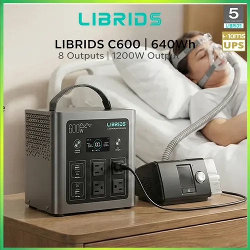 LIBRIDS Portable Power Station C600, 640Wh LiFePO4 Battery, 600W (Peak 1200W) Solar Generator, 1.5H Fast Charge, 10ms UPS, 8 Ports(4 AC) for Camping, Home Backup & Outages