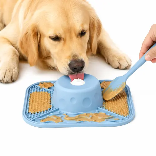 PawPace Upgraded Silicone Pet Licking Bowl & Spatula Set - Choking Hazard Prevention Roller Dispenser, 200ml Anti-Jam Slow Feeder Feeding Tray, Stress Relief Boredom Buster, Textured Grid, Mess-Free Easy-to-Clean Pet Supplies