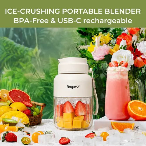 BOYUEVI Portable USB-Rechargeable Blender Cup - 2-in-1 Ice Crusher & Squeezer, 950Ml + 550Ml Combo, Durable & Reusable 1350ml Total USB Smoothie Maker, Convenient Transport Kitchen Appliance with Flexible Drinking Solutions for Travel, Gym