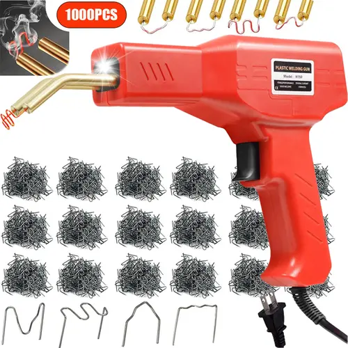 Upgraded Plastic Welder, 1000PCS Staples, Pure Copper Transformer, Rapid Heating, Plastic Welding Kit, Hot Stapler Kit, Plastic Welder Gun Kit, Car Bumper Repair Kit, Plastic Repair Kit(Red)  toolupgrade