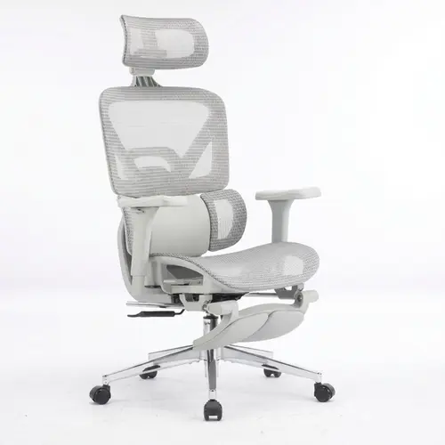 MOJAY High Back Ergonomic Executive Office Chair - 6D Adjustable Armrests, High-Elasticity Mesh Back, 3-Zone Lumbar Support, Thick Cushion Seat, Adjustable Seat, Modern Grey, Assembly Required, Mesh Fabric, Footrest Included, Boosts Circulation