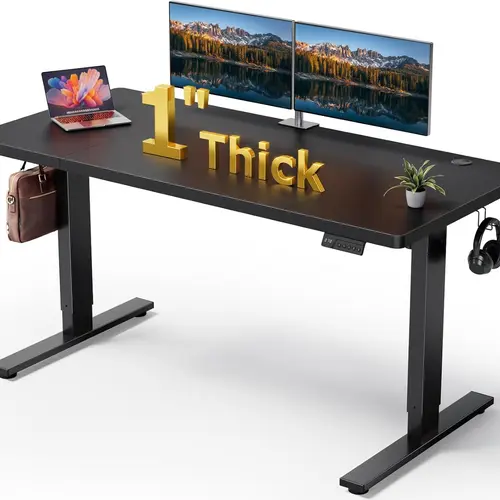 60x28 Inch Electric Standing Desk Adjustable - 60x28 Inch Sit Stand Desk with 1 Inch Thick Tabletop, Double Beam Frame, 3 Memory Height Adjustment, Cable Management for Home Office