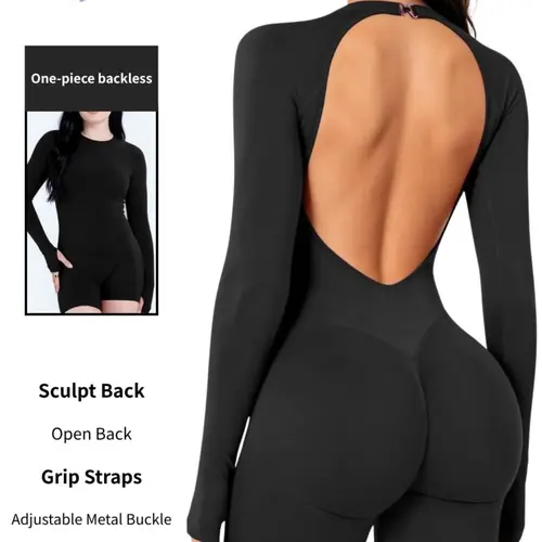 Adjustable Backless Gym Bodysuit, Comfortable Activewear, Ideal for Fitness Enthusiasts, Versatile Design for Various Exercises, Workout Jumpsuit
