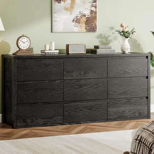 9-Drawer Wooden Dresser for Bedroom, Wide Modern Chest of Drawers, Large Storage Organizer for Living Room, Hallway, or Entryway