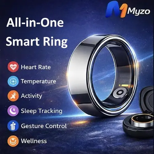 Myzo R09 All-in-1 Smart Wearable Ring - Multi-sensor Health Monitoring Device with Body Temp, HRV, Heart Rate, Stress, Menstruation Tracking, Steps, Calories Counter, App Sync, Gesture Ctrl, Remote Control