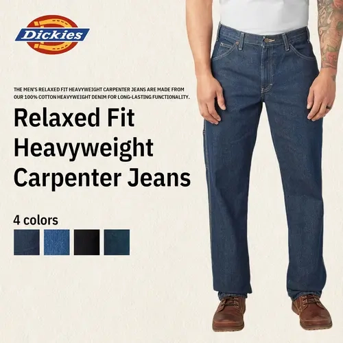 Dickies Relaxed Fit Heavyweight Carpenter Jeans,100% Cotton, Utility Pockets, Hammer Loop, Durable Construction, Classic Workwear Style