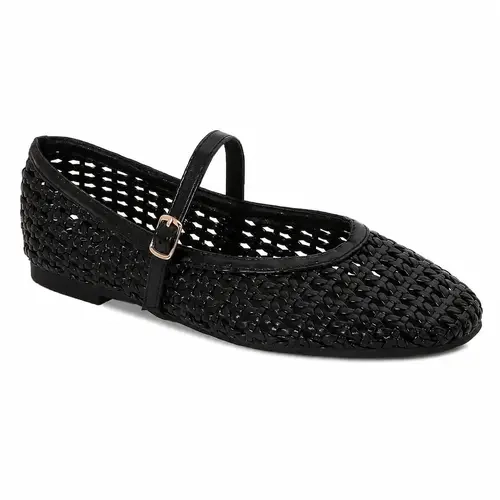 BERNESS Veera Women's Woven Mary Jane Ballet Flats, Breathable Mesh Round Toe Buckle Strap Walking Shoes with Memory Foam Insole for Office, Work and Travel