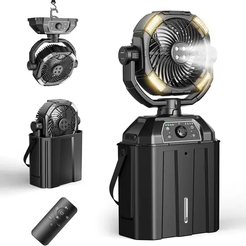 Portable Misting Fan, 9-in (22.9 cm) Auto-Rotating Cordless Compact Fan with 25000 mAh USB Power Bank, 4 Mist Coolers, 7-Liter Tank for Outdoor Activities, Patio, Camping