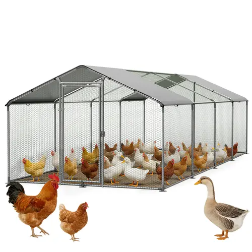 SOLVYA Large Metal Chicken Coop Peak Roof, Chicken Pen with Water-Resident and Anti-UV Cover for Chicken Duck Rabbit Outdoor Farm