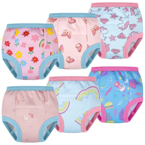 BIG ELEPHANT Toddler Training Pants, Soft 100% Cotton Light Absorbent Training Underwear ,Butterfly & Rainbow Prints,clothes for back to school,first day of school outfits