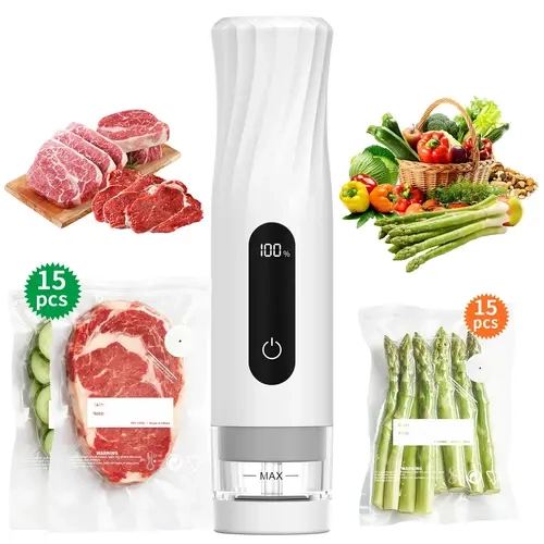 VIL Battery-Powered Handheld Vacuum Sealer Bag Value Kit (Vacuum Sealer + 30 Reusable Bags) - ABS Build, 6X Longer Food Freshness, Visual Water Tank, Compact, Charging Cable, Automatic Shutoff, For Busy Families, Camping Meal Prep