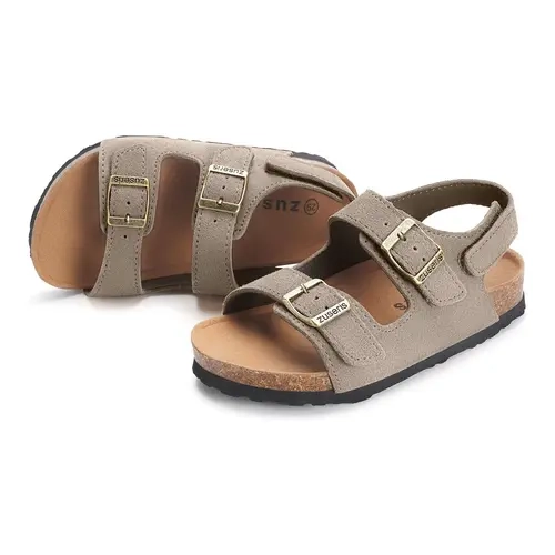 KUKTO Kids' Synthetic Cork Footbed Sandals - Childrens Plain Sandals, Adjustable Double-Buckle Strap, Slide-On Toe Design, 10-11 & 13-14 Years, Outdoor Comfort Footwear for Boys/Girls, Childrens Sandals