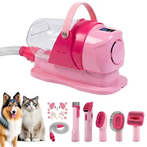 6-in-1 Pet Grooming Vacuum Kit for Dogs & Cats - 3L Dust Cup, Low Noise Trimmer with Guide Combs, 5-in-1 Brush, Hair Removal, Shed Control Grooming Kits for Home Use