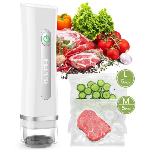 [Buyer Exclusive]FEPPO  Vacuum Sealer for Food with Visual Water Storage Tank, Handheld Saver Vacuum Sealer Machine with 10 Reusable Bags for 5X Preservation & Fresh