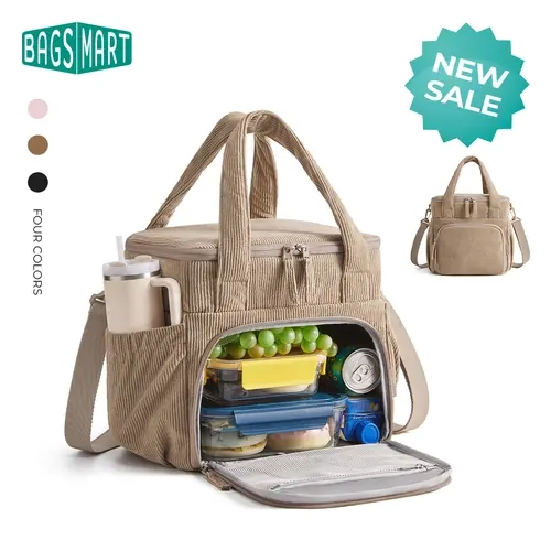【NEW IN】BAGSMART Insulated 14L Lunch Bag for Women, Double Deck Leakproof Cooler Bag with Corduroy Texture for Office Work & Outdoor Picnic sohochic tiktokshopstockup