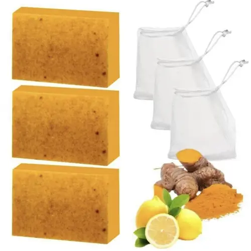 Lemon Turmeric Kojic Acid Turmeric Bar Soap - Gentle Dark Spot Remover, Acne Cleanser for Face, Radiant Comfort Facial Skincare Cleansing Bar, Beauty Products