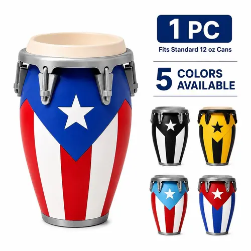 Decorative Drum-Shaped Can Holder for 12 Oz Standard Cans, Lightweight Drinkware Beverage Accessory for Home, Parties, Bars, Game Days, 5 Colors Available