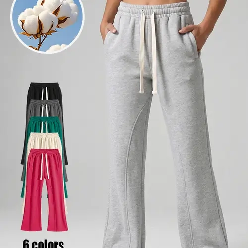 Women’s sports and casual pants with a drawstring, featuring a simple and classic style, straight-leg pants, perfect for casual and everyday wear.