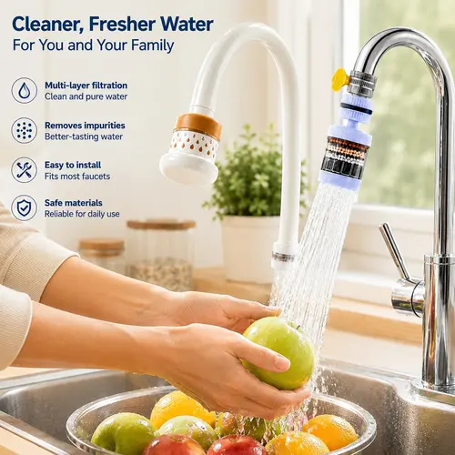 1 Count, 6 Layer Filtration Faucet Water Filter 360 Degrees Rotatable Splash Free, for Kitchen Sink Washing Fruits Vegetables and Dishes