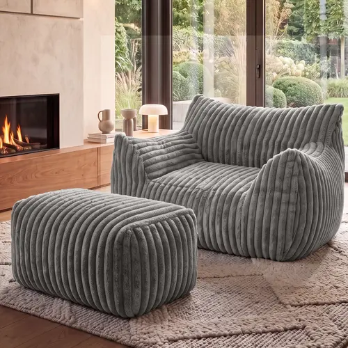 Oversized Fluffy Armrest Bean Bag Chair, Giant Soft Plush Lazy Sofa, Comfortable Single Cloud Floor Couch for Adults, Living Room Accent Furniture