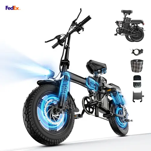 E Bike Folding Electric Bike for Hardcore Outdoor Cycling, 1000W peak value, 48V 15Ah Battery, 14-Level Shock Absorption, 45Km Range, Dual Disc Brakes, UL2849 Certified bateria de bicicleta