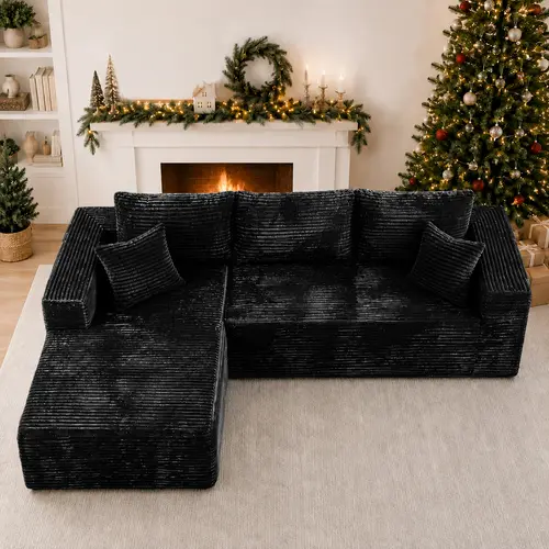 DIGWAC 106-Inch Large 3-Seater L-Shaped Modular Sectional Sofa with 49-Inch Chaise Lounge, Upgraded Pocket Coil Spring Base, Ultra-Soft Corduroy Upholstery, Memory Foam Cushion Layers, Boneless Design Couches