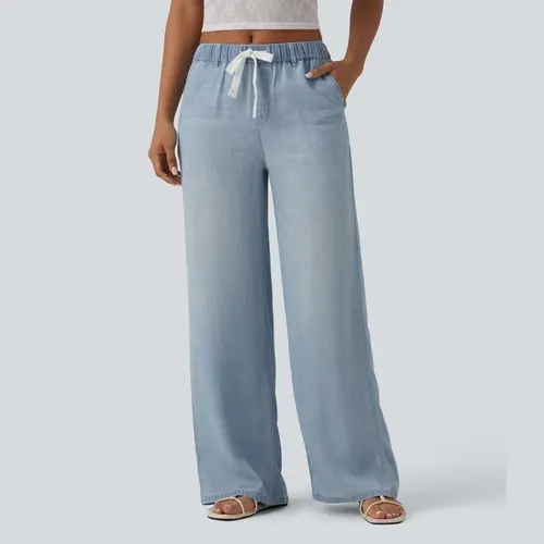 Halara Mid Rise Drawstring Casual Jeans with Pockets #BackToSchool