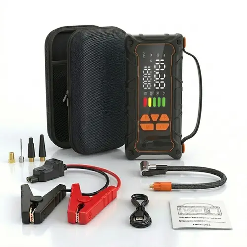 Portable Handheld Compact Car Jump Starter with 4000A Power, 160PSI Tire Air Pump, 15000mAh Mobile Power Bank, Built-in Batteries, LED Light for Cars, Back to School Shopping