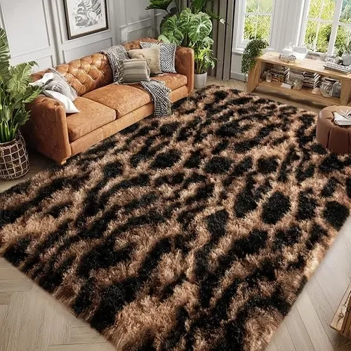 REZUTAN Leopard Animal Print Pattern Area Rug - Soft Aesthetic Fabric, Stain-Resistant Indoor Statement Room Decor for Modern Living Spaces, Soft Rug Decor