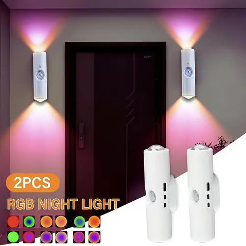 Modern Compact Smart Rechargeable LED Motion Sensor Night Light - RGB Gradient Ambient Dimmable Wall Lamp, Magnetic Stick-On, USB Charging, Long-Lasting Battery, Halloween Aesthetic Unique Home Decor for Wall, Ideal for Bedroom, Stairs, Unique Decor, Bedr