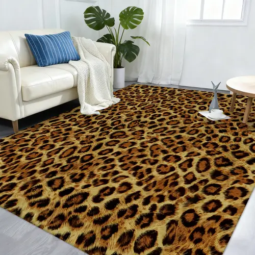 WISH TREE Machine Washable Leopard Animal Print Flat Weave Area Rug - Soft Low-Pile Non-Slip Indoor Rug for Living Room, Bedroom - Bold Home Decor, Rugs For Bedroom, Rugs For Living Room, Animal Prints
