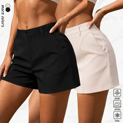 Women's High-Waisted Solid-Color Straight-Leg Suit Shorts, 1-Pack, Suitable for Office Wear and Formal Casual Outfits.Summervibes